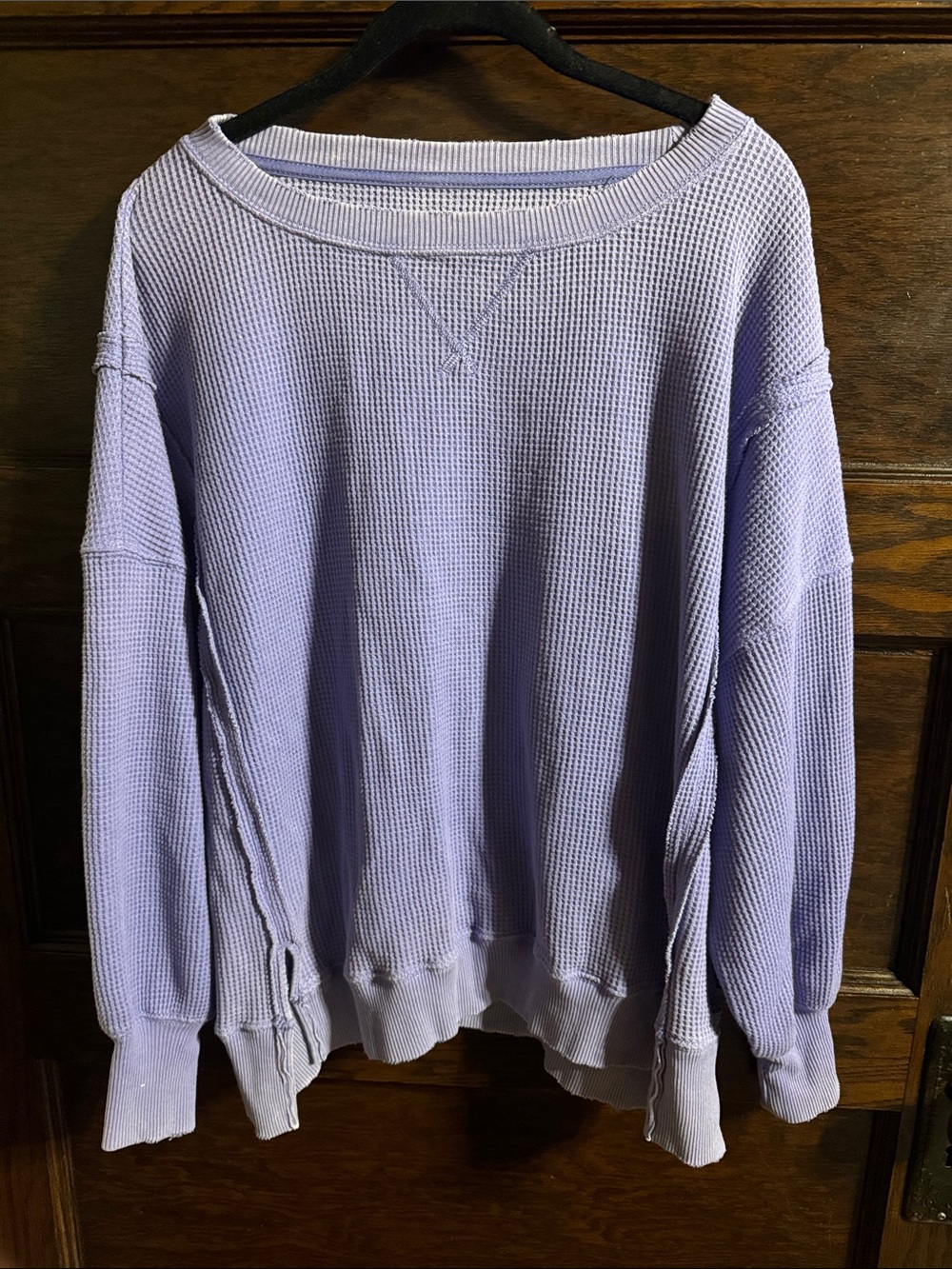aerie Lavender oversized Waffle-Knit Crew Sweater